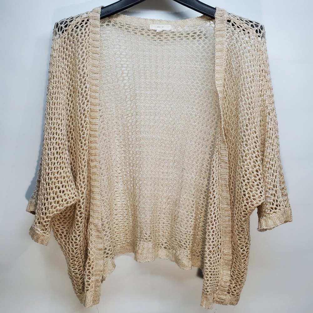 Mine Cream Open Front Cardigan Knit Crochet Sweater S/M
